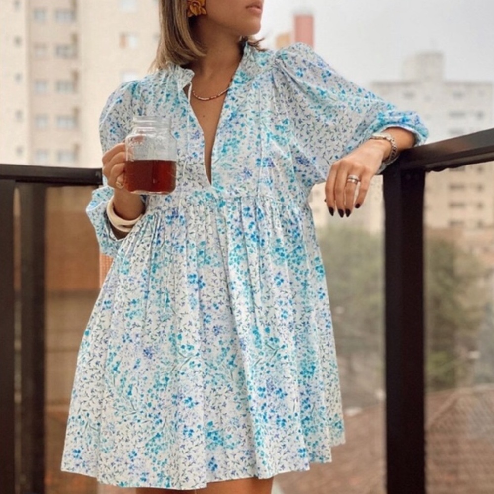 Zara Floral Poplin Dress XS
